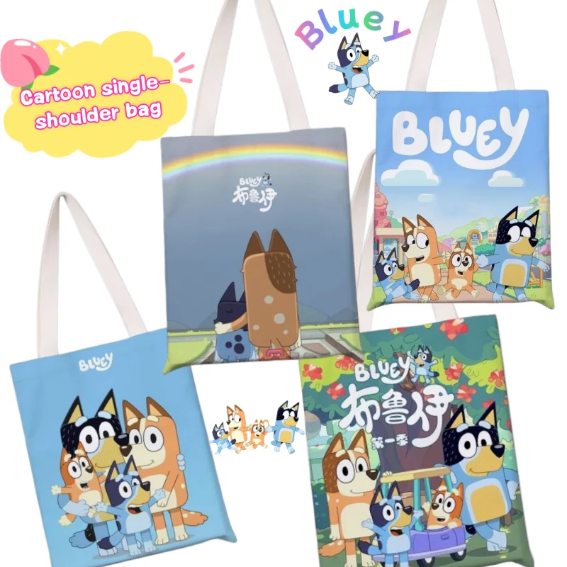 

New Bluey Bingo Bandit Chilli Muffin Creative Handbag Cartoon Cute Student Large Capacity Tutoring Bag Foldable Shoulder Bag
