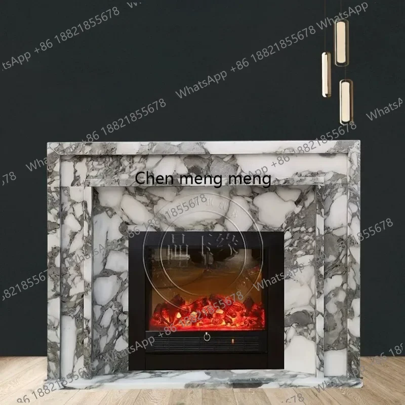 

F150 Natural marble fireplace French minimalist decorative cabinet, patterned stone carving, fireplace sculpture