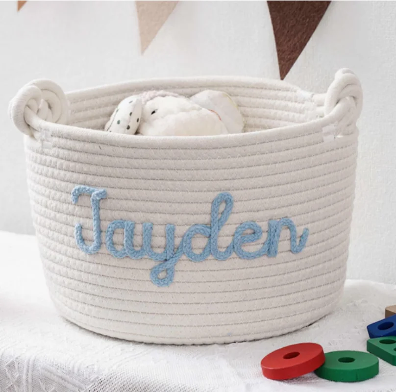 

Personalized Handmade Basket Baby Gift Baby Shower Gift Cotton Rope Basket Baby Baset Toy Basket Name Newborn Monogram Baby Name