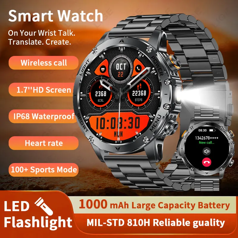 

Choice LIGE Smart Watch 1000mAh Large Battery LED Flashlight Bluetooth Call Waterproof Sport Health Fitness Smart watchs for men
