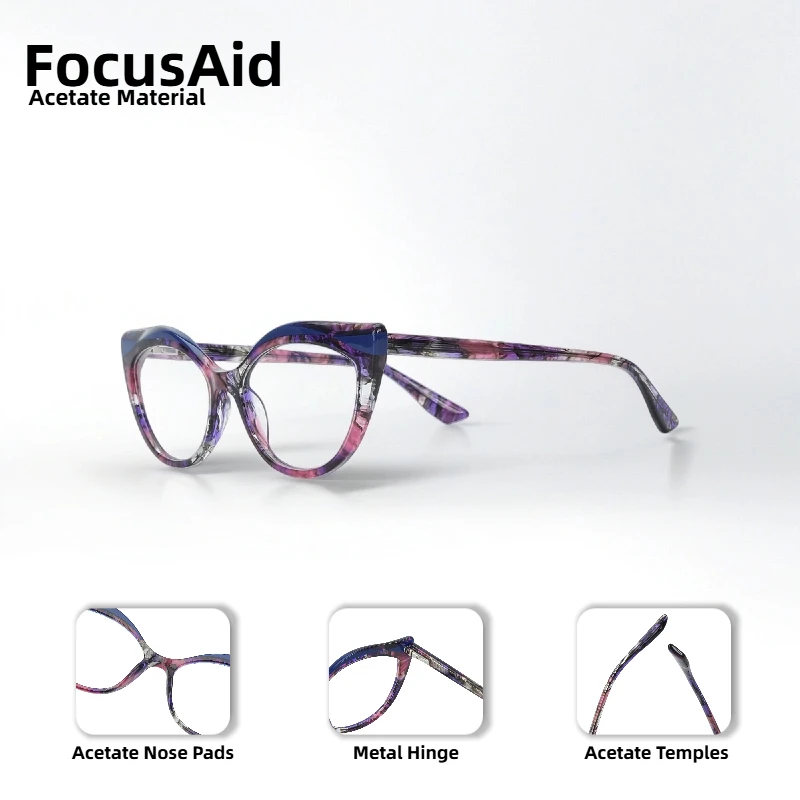 

New Cat Eye Glasses Women's High Quality Acetate Frame Luxury Design Non-Degree Decorative Glasses Clear Lenses