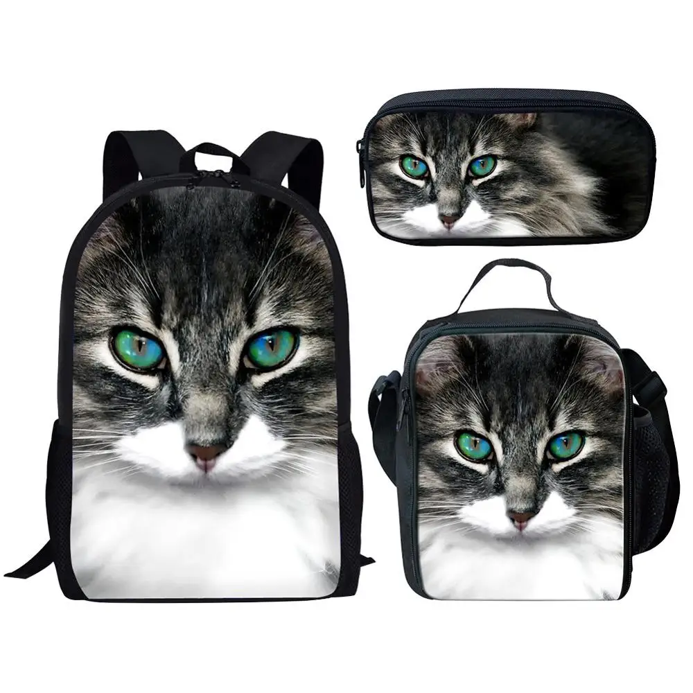 2025 Cat 3D Print School Bags for Girls Boys Back Pack Kids Backpacks Children Book Bag 3pc Set School Backpack Student Bookbag