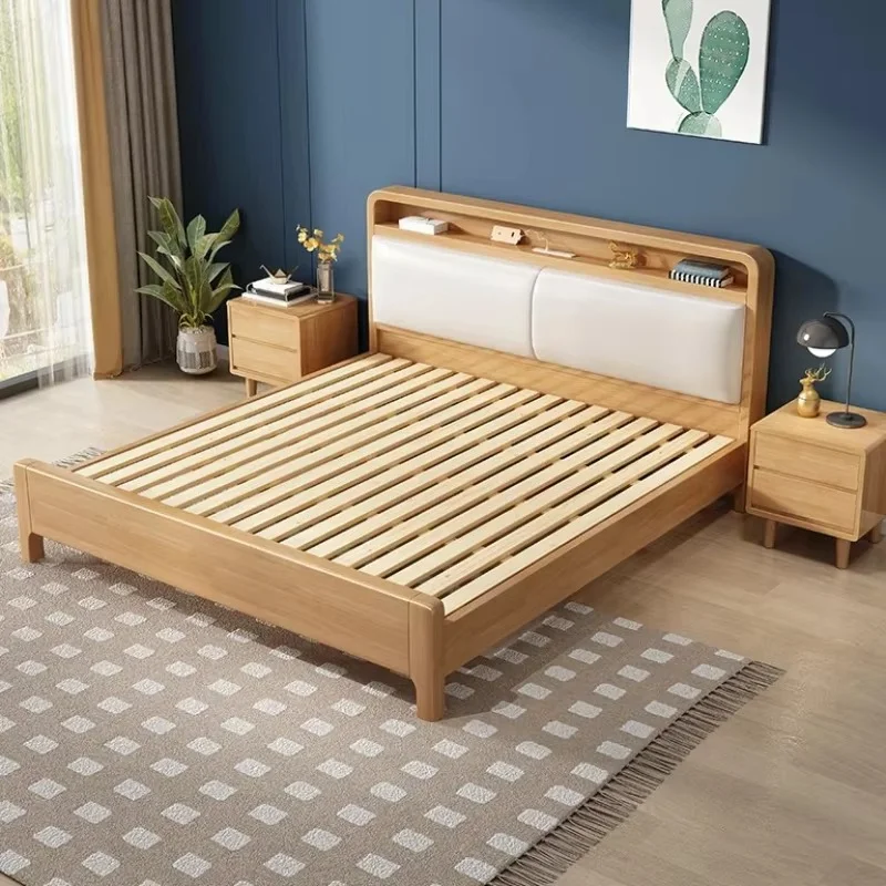 Wood Headboard Simple Bed Frame Double Elegant Modern King Size Twin Bed Frame Under Storage Cama Moderno Lujo Bedroom Furniture