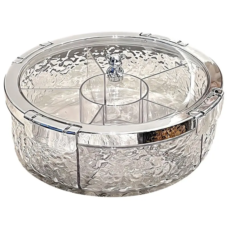 

ABKO-Candy Platter Snack Fruit Divided Plate Box Serving Tray Rack With Lid Compartment Storage Nut Dried Snacks Plastic Dish