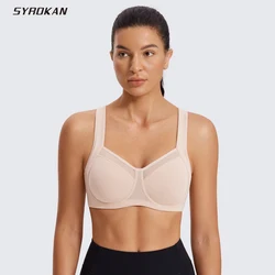 SYROKAN High Impact Underwire Sports Bra Adjustable Straps Breathable Run Workout Underwear Athletic Tops Gym Black Activewear