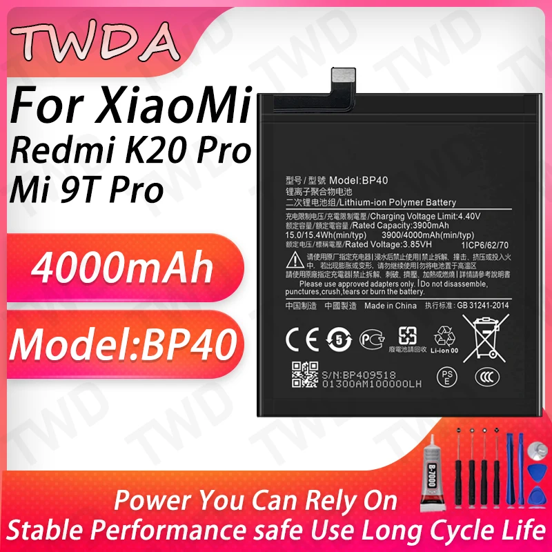 

BP40 Battery 4000mAh For XiaoMi Redmi K20 Pro/Mi 9T Pro Batteries New High Quanlity+Free Tools
