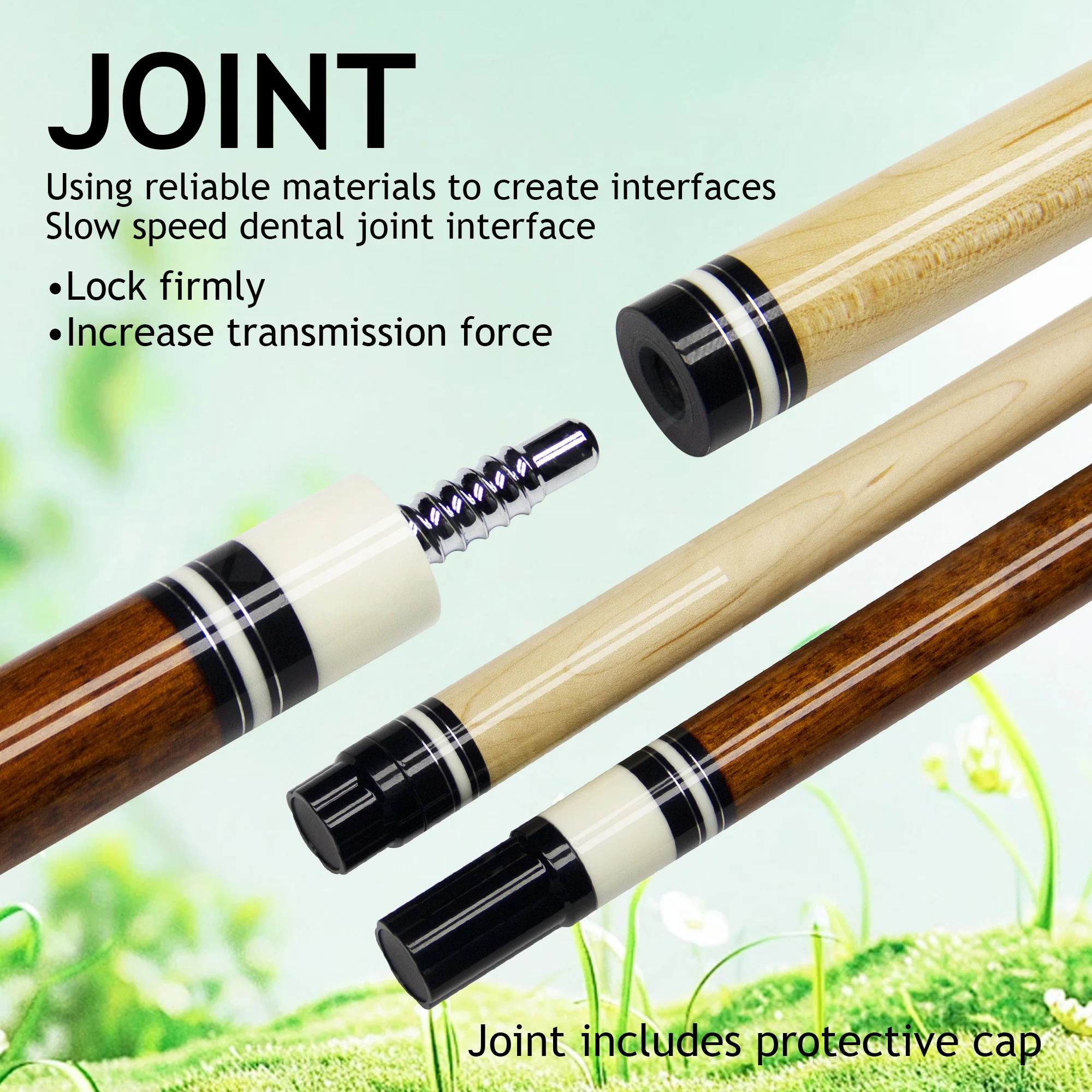 12-mm-Premium-Pool-Queue aus Ahorn, handeingelegt mit mehrschichtiger Regenbogen-Lederspitze mit Rautenmuster und UNI-LOC-Verbindung