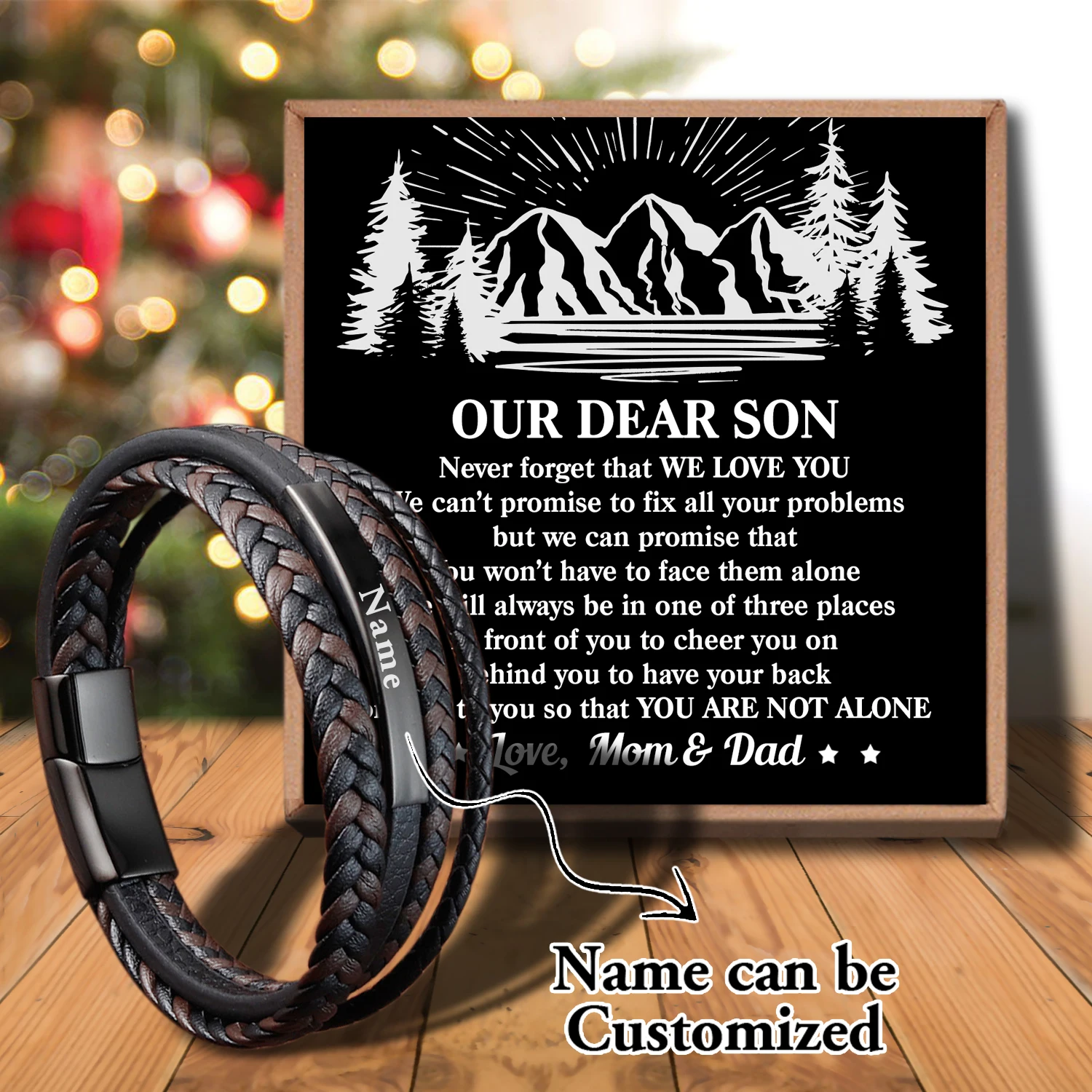 

Sap3033 Mom And Dad To My Son Trendy Leather Bracelets For Men Stainless Steel Multilayer Braided Rope For Boyfriend son Father