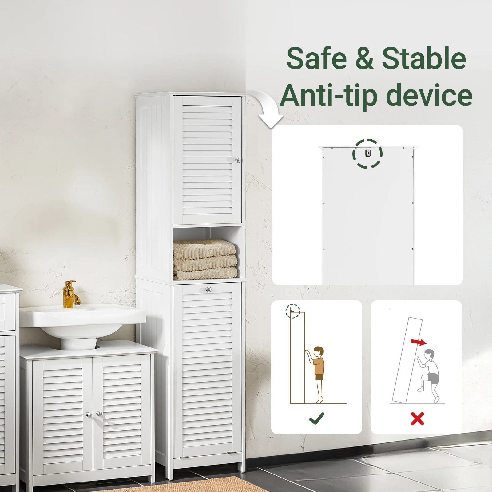 SoBuy BZR124-W Hochschrank mit ausklappbarem Wäschesack Badezimmer Schrank Badschrank schmal Wäscheschrank Badregal – Detail 6