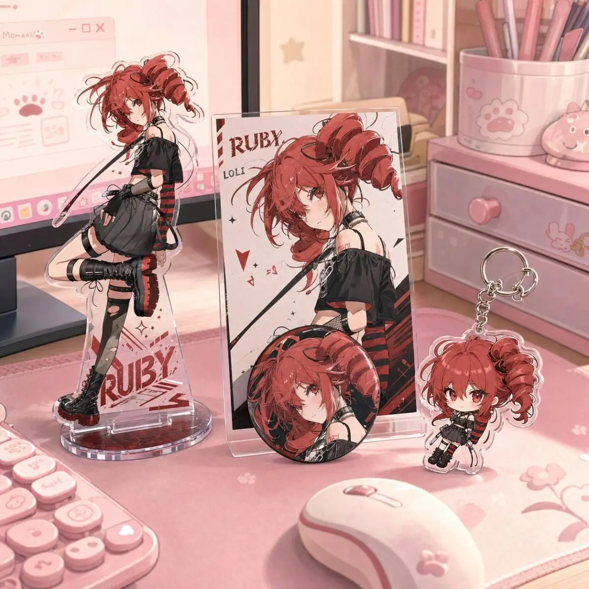 Lot de 4 badges, broches, cartes postales, porte-clés et pendentifs en acrylique Kasane Teto Anime – Cadeaux d'anniversaire pour fans et collectionneurs