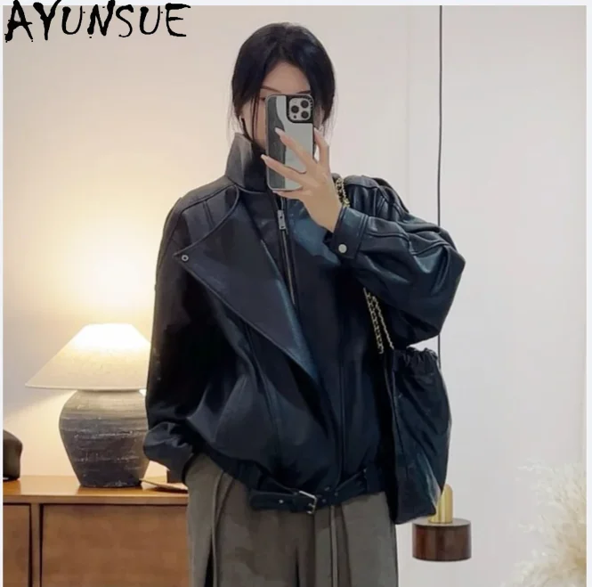 

AYUNSUE, женский пуховик из натуральной кожи, 2022, женские куртки из натуральной овчины, зимне-осенняя одежда, свободная посадка Косуха Женская