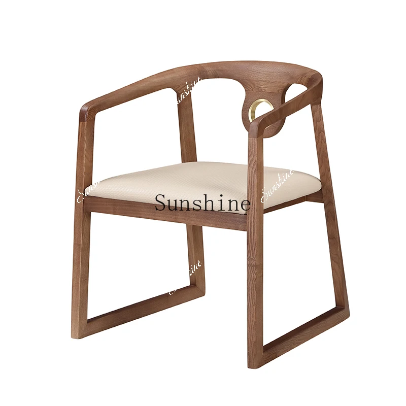 Tea space antique solid wood home backrest Nordic new Chinese chair light luxury with armrest  FT