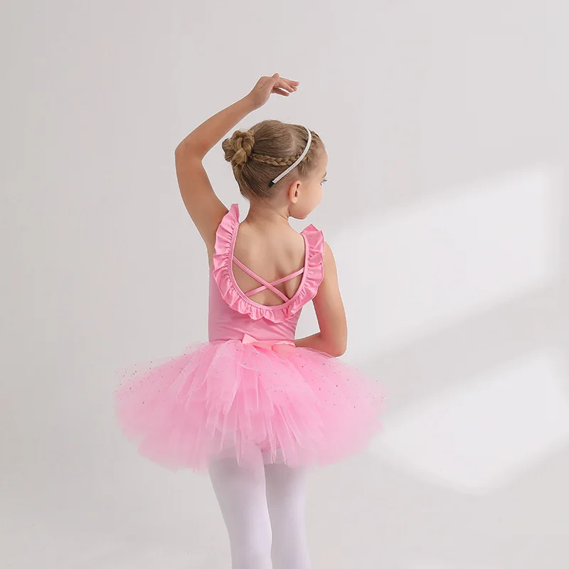Justaucorps de gymnastique pour enfants filles, vêtements de danse Bailarina, Costume à bretelles, jupe bouffante en maille, vêtements de danse de Ballet, Performance pour enfants