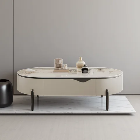 고급 거실용 커피 테이블 TV 스탠드 세트, 스테인리스 스틸 다리, 모던 센터 테이블, 이중 서랍, 우아한 TV 스탠드