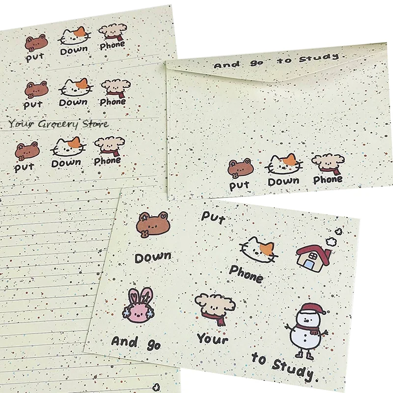 1Set Cartoon Small Animal Envelope Set Cute Letter Paper Blessing Birthday Card Gift With Envelope Hand Drawn Cards Gift