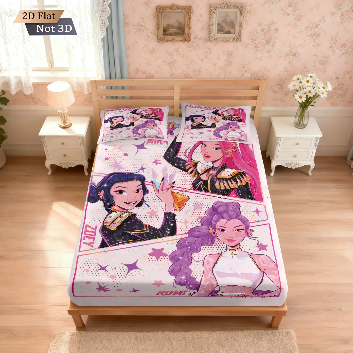 3pcsK-Pop شيطان الصيادين المطبوعة ملاءة سرير مجموعة متعددة الحجم غطاء السرير غرفة نوم الفراش الديكور