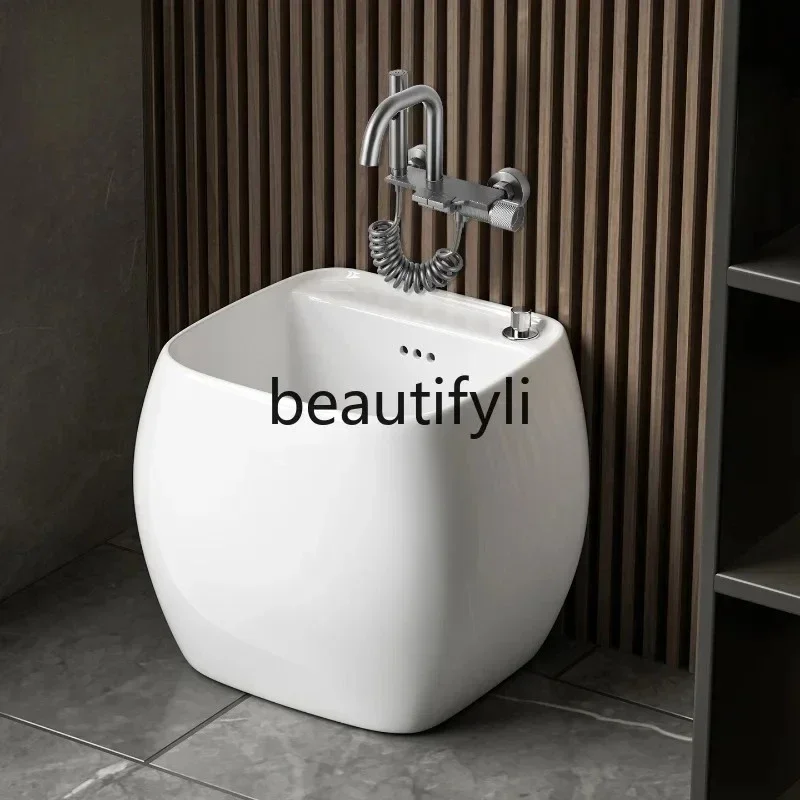 

35Mop Sink for Home Use, Balcony Bathroom Foot Soak Basin, Ceramic Mop Sink, Outdoor Floor Basin, Bathroom Mop Sink