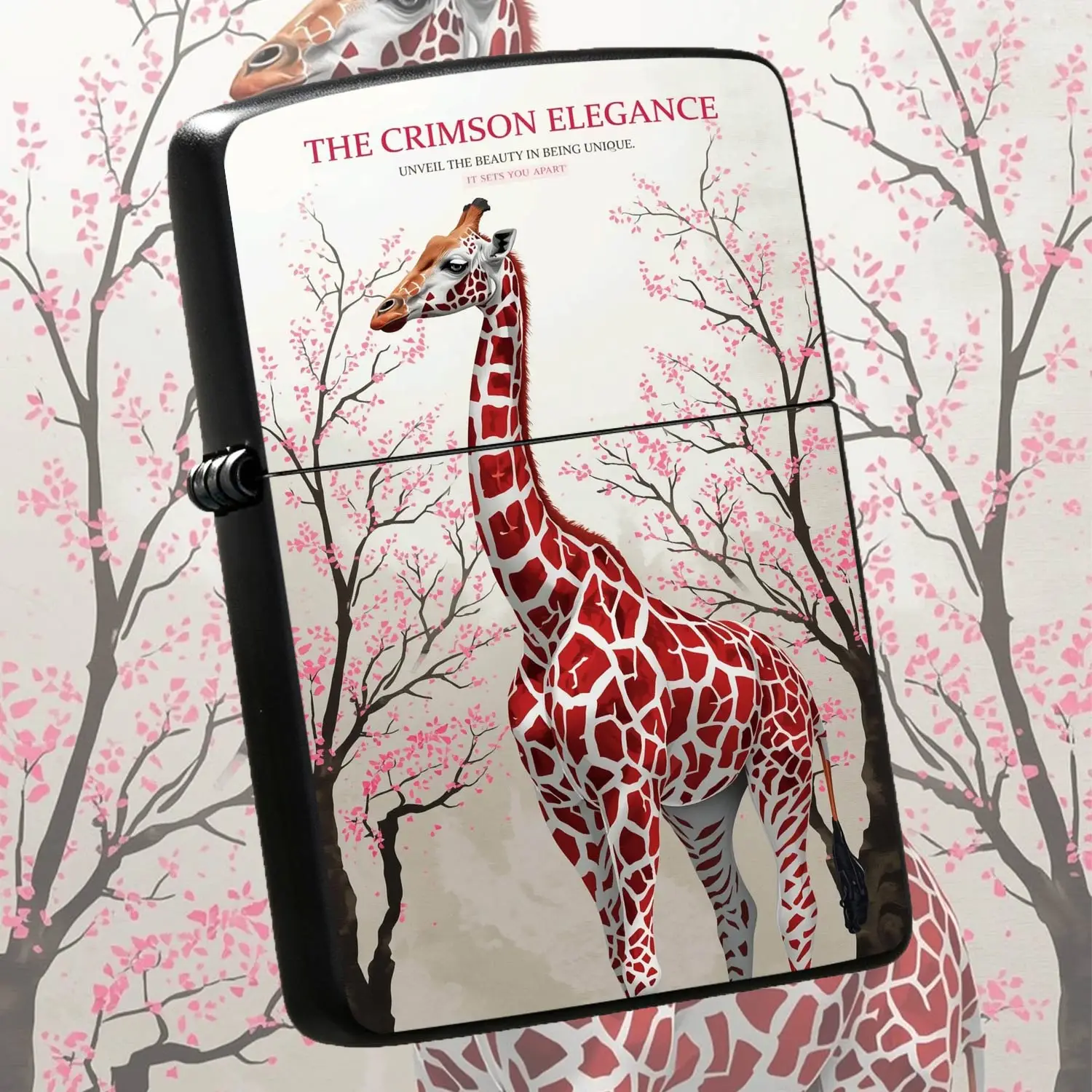 Creative Crimson Elegance Giraffe Themed Decorative Accessory, Exquisite Sakura Pattern Stylish Portable Ornament, Unique Aesthetic Souvenir Gift For Daily Use, Dating, Housewarming, Holiday Gatherings An A Humorous And Interesting Lighter