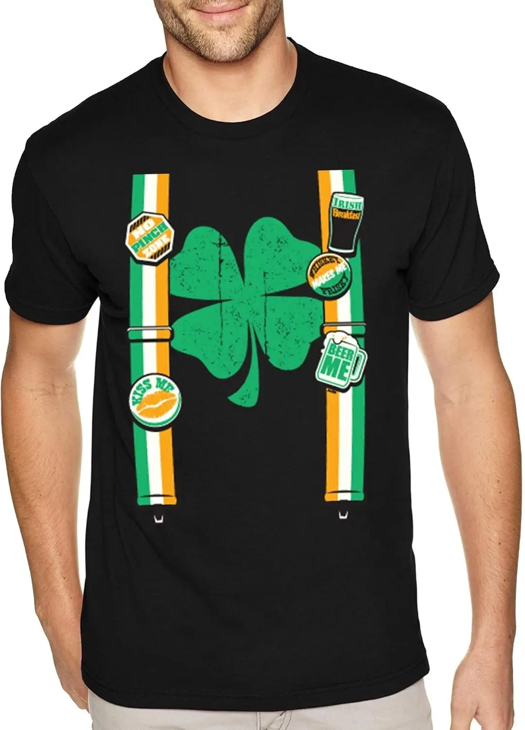 Men's Irish Leprechaun Suspenders Shamrock St. Patrick's Crewneck Short Sleeve T-Shirt