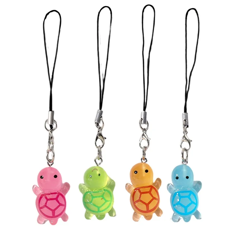 Lanière de téléphone portable en résine, tortue lumineuse, dessin animé, mignon, Mini pendentif tortue, porte-clés, corde suspendue, décoration, 1 à 5 pièces
