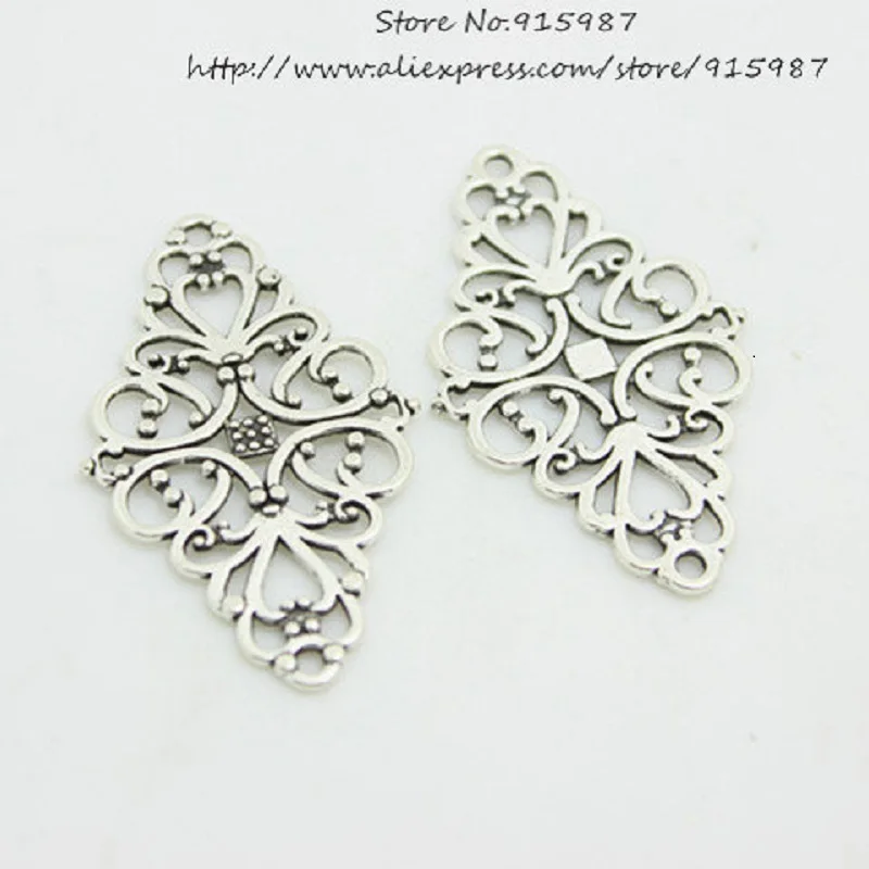 Sweet Bell 30pcs/Lot Alloy Metal Hollow Filigree Flower Charm Jewelry Connectors 24*41mm Vintage Filigree Jewelry Findings