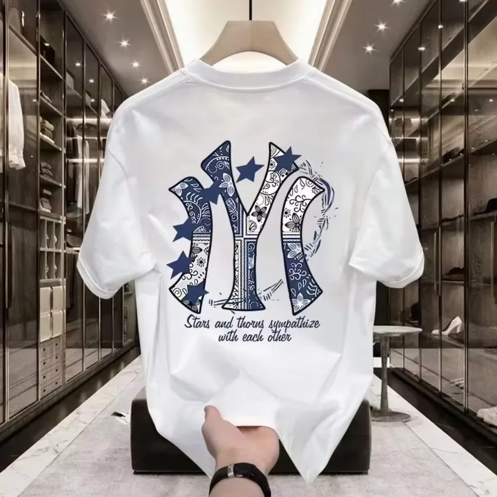 Y2K Streetwear Paisley Star Slogan Graphic Tee, Unisex Oversized Fit, Soft Cotton Casual Couple Short Sleeve T-shirt for Summer