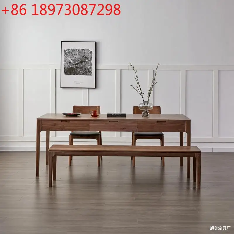 

Североамериканский обеденный стол из черного ореха, полностью из цельного дерева, современный простой обеденный стол с выдвижным ящиком из бревенчатого дерева