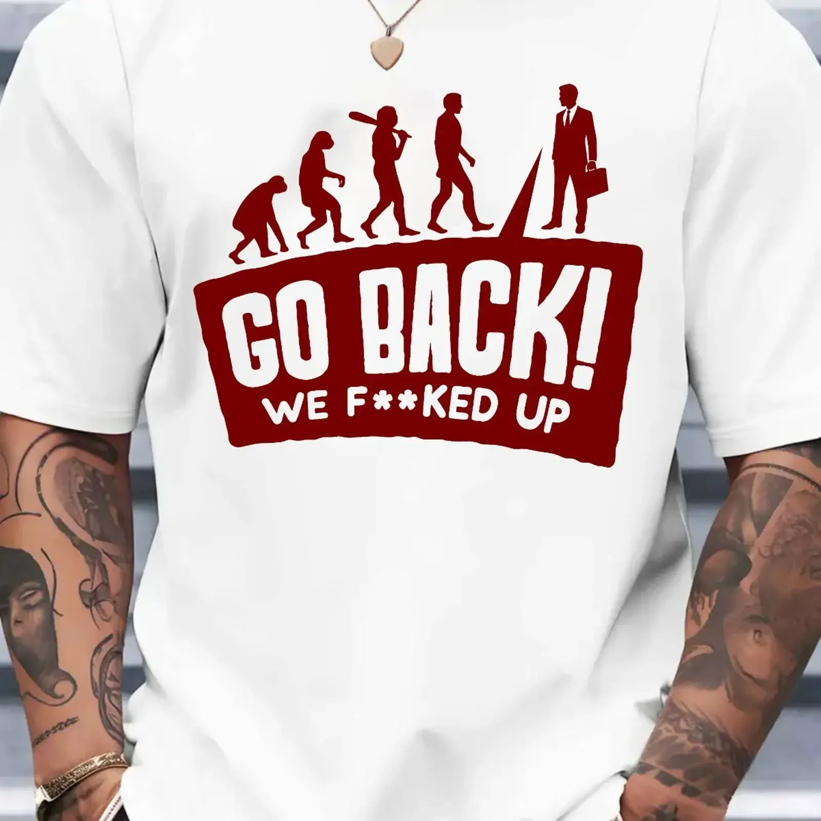 T-shirt « Go Back We Fked Up » – Nouveauté Sarcastique et Amusante, Style Vintage Délavé, Streetwear Extensible et Polyvalent avec Motif Graphique