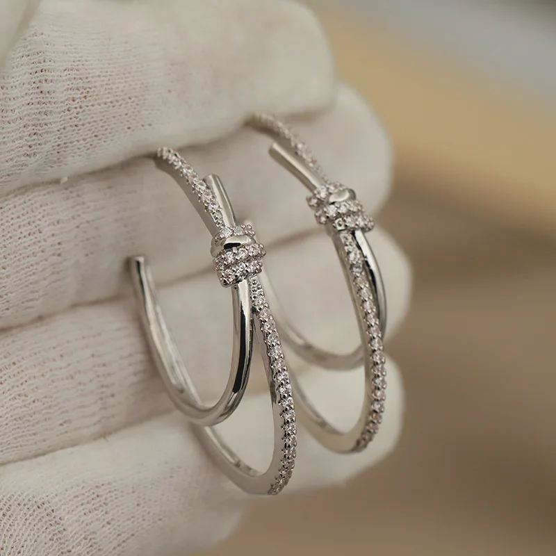 New Sight Design Crystal Knot Stud Earrings for Women Fashion Brand Jewelry Unique Zirconia Geometric Earrings