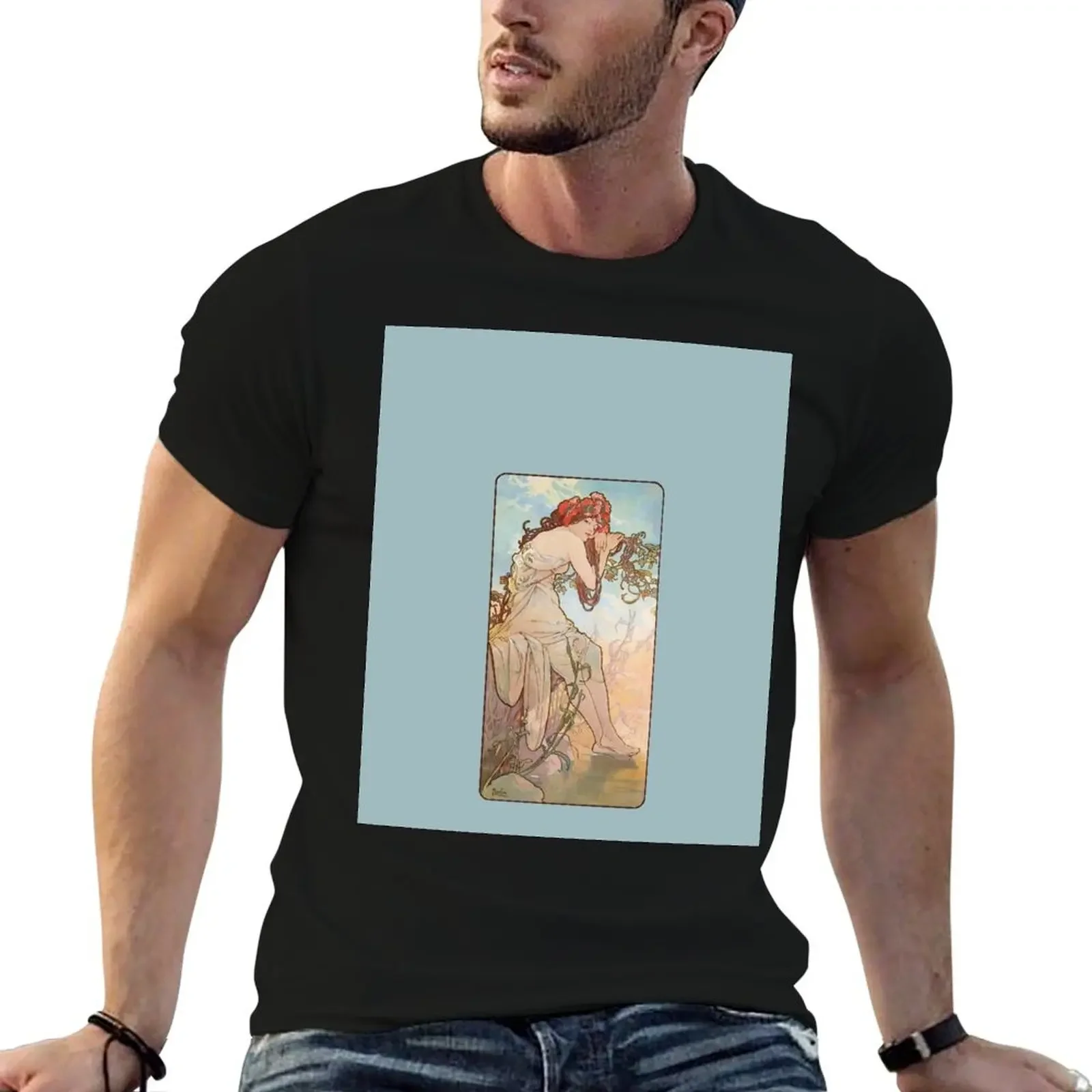 Summer, by Alphonse Mucha. HIGH DEFINITION T-Shirt luxury designer summer top oversize t-shirts man black t-shirts for men