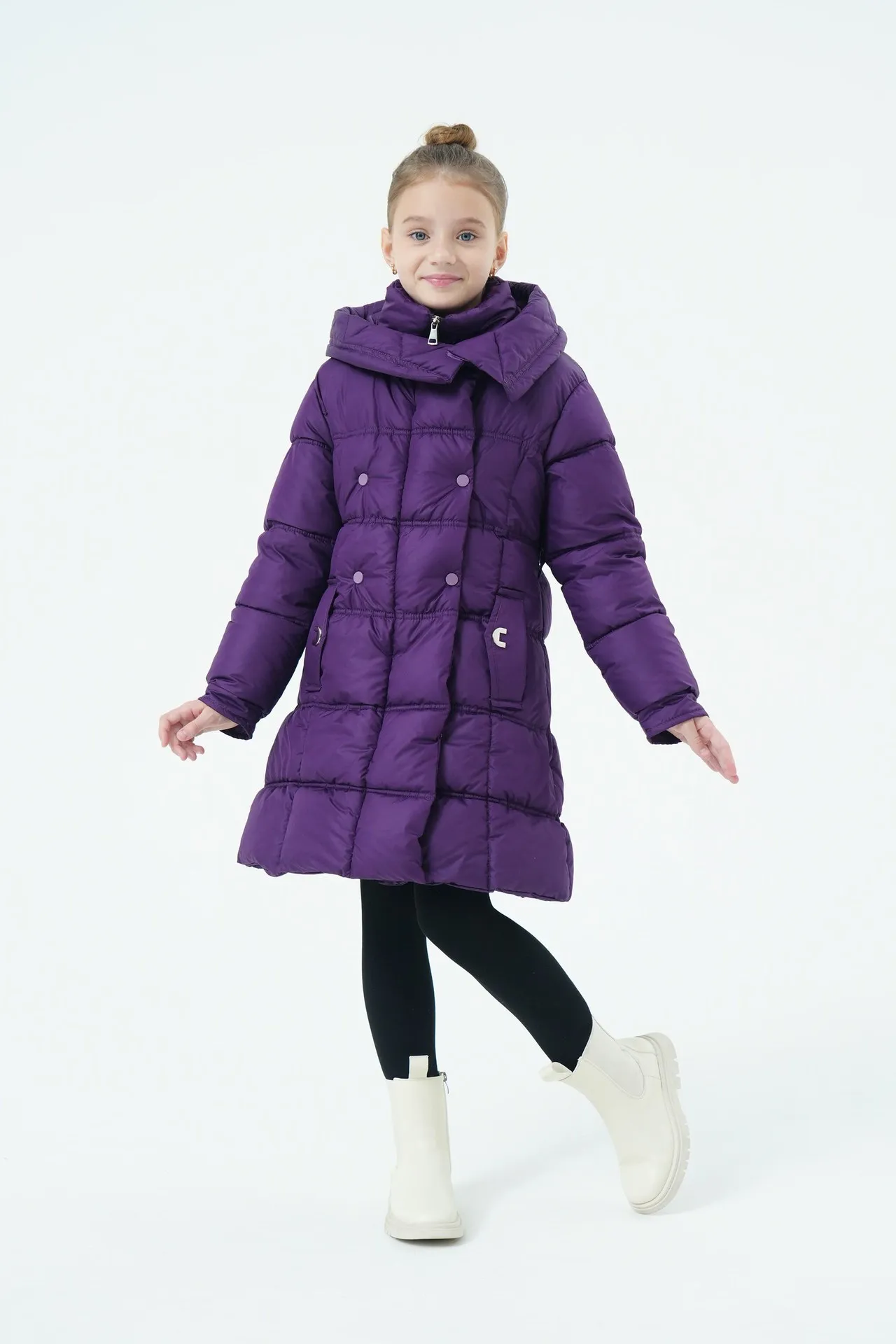 Mädchen Winter Langer Puffermantel mit Kapuze Doppelreihige Dicke Warme Gefütterte Jacke Junior Kinder Winddichte Schule Oberbekleidung 6-14 Jahre – Detail 7