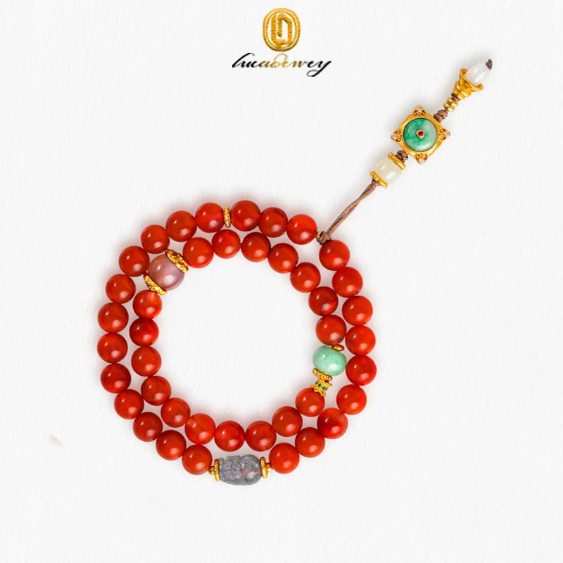 

Оригинальный Женский браслет Mine South Two Circle в национальном стиле с сенсорным красным узором из камня класса А