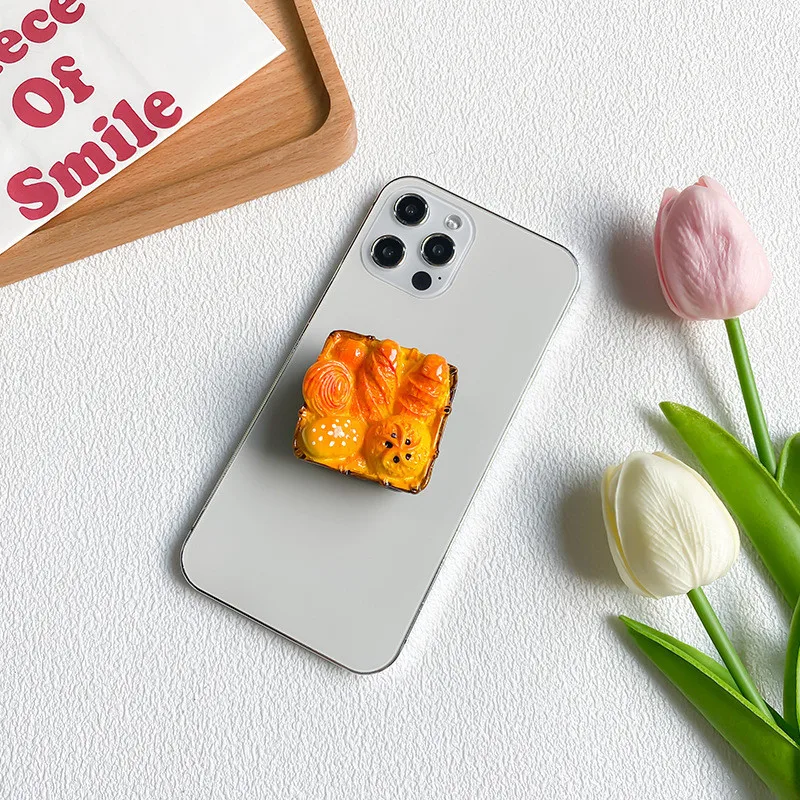 Croissant Egg Tart Mirror Phone Holder Rotatable Bracket Anti-Fall Lazy Ring Mobile Phone Stand For IPhone 15 Smartphone Holder