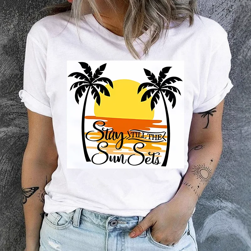 Flower Watercolor Bee Fashion Casual Printed T-shirt Short Sleeve Women Europe United States Tops Summer polyester fiber fabric