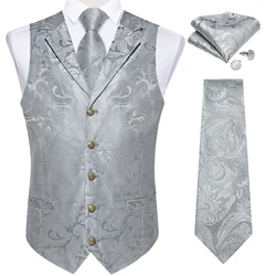 DiBanGu Men's Vest Tie Set Silk Paisley Tuxedo Suit Waistcoat and Necktie Hankerchief Cufflinks for Wedding Party Groom Clothing