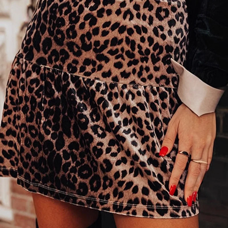 

Вязаная юбка со свободной талией в стиле ретро с леопардовым принтом, женская юбка из полиэстера с высокой талией, длина f, модная трансграничная ткань