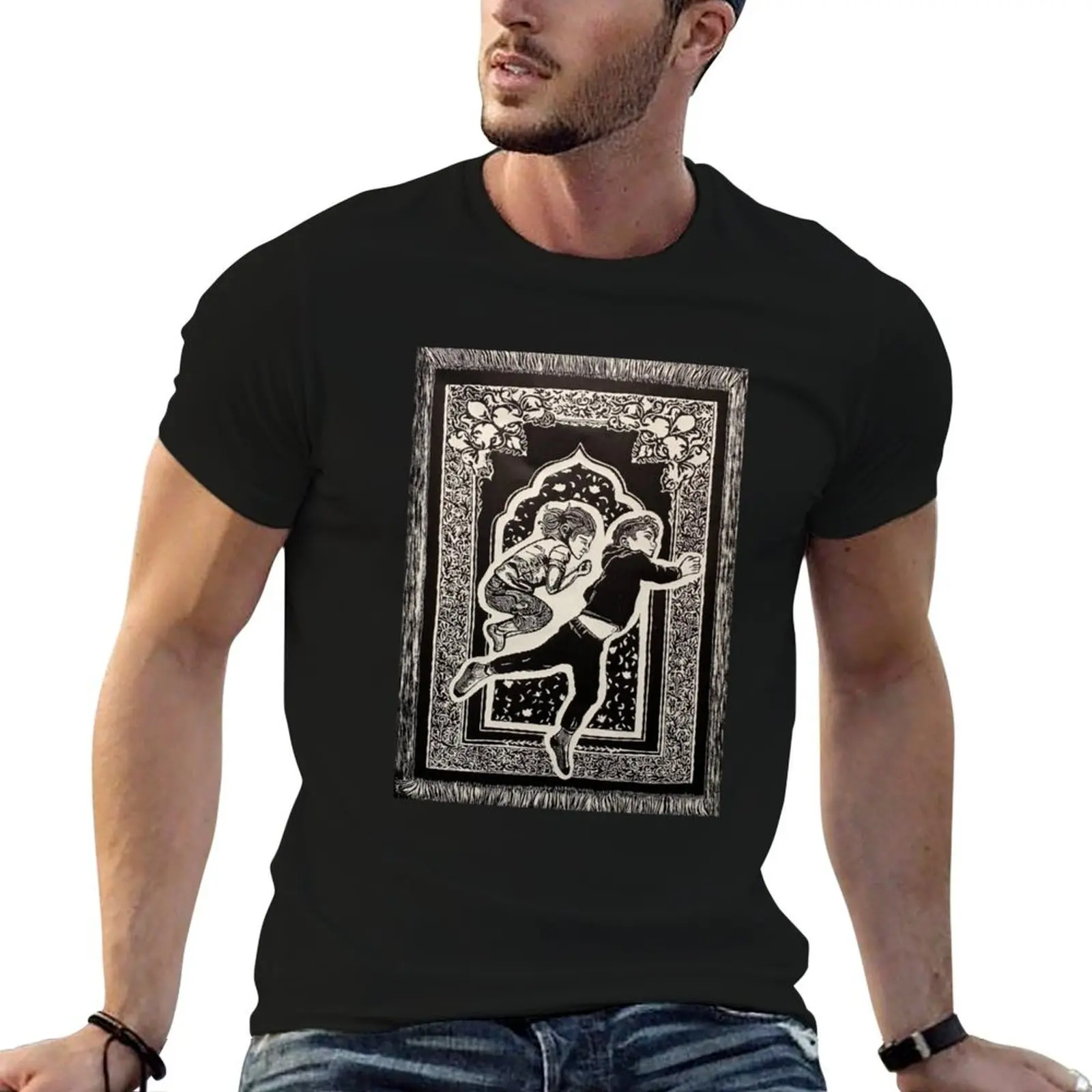 Child's Pose Woodblock Print T-Shirt Classic Print Short Sleeve Shirt