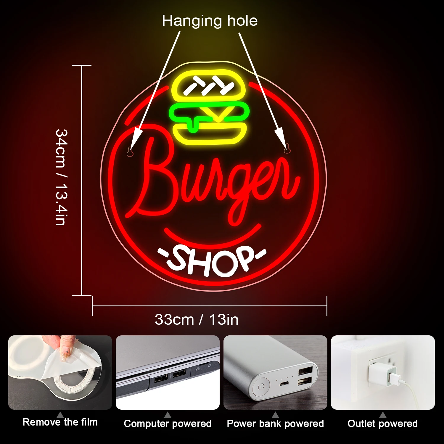 Burger Shop Neon Sign For Wall Decor Hamburger Business Signs Art Room Decoration For Fast Food Shop Restaurant Hotel Led Lights