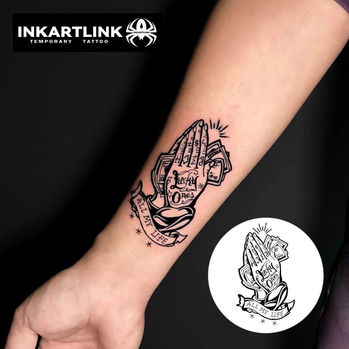 Praying Hands temporary tattoo stickers, magic tattoos, herbal juice tattoos, lasting 1-2 weeks, realistic fake tattoos