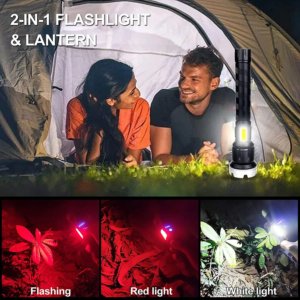 5000000 Lumens XHP360-36core Flashlight Most Powerful 10400mah USB Rechargeable Zoom Lantern for Camping Hiking Hunting Fishing