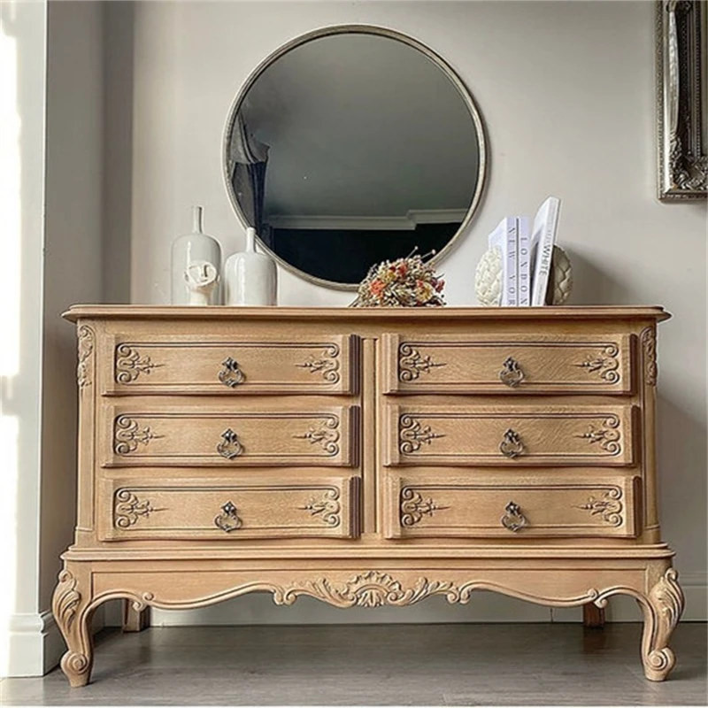 

Vintage distressed solid wood chest of drawers French simple living room log storage cabinet