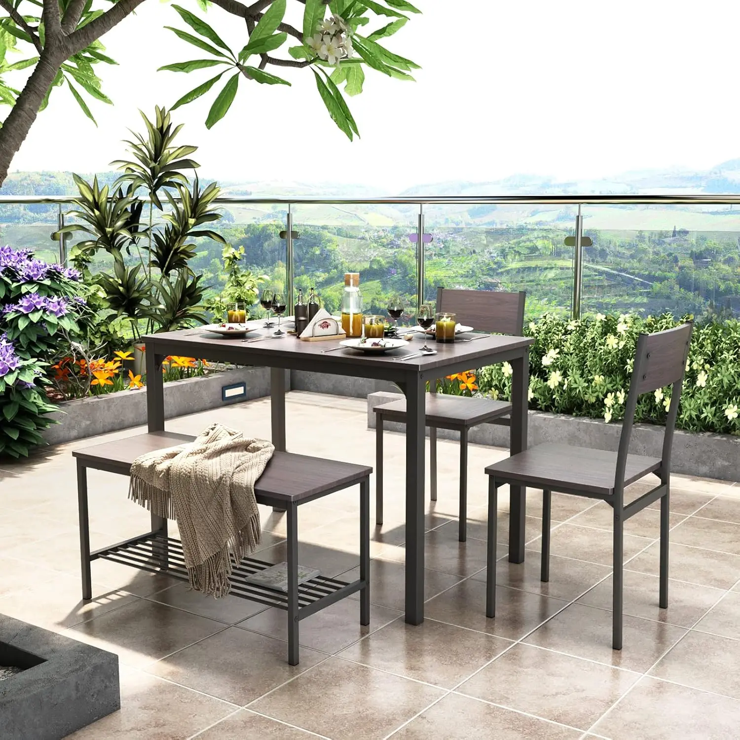 Sogespower Dining Room Table Set 43 Inch Kitchen Table Set With 2 Chairs And Bench, Dining Room Table Set For 4 Home, Kitchen,