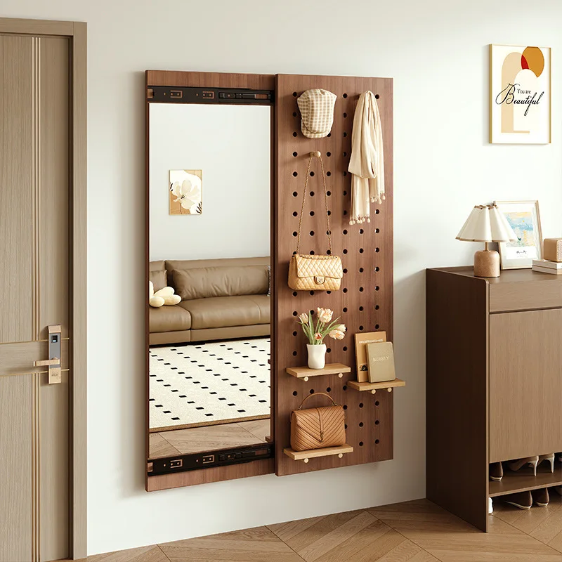 Solid wood hole board dressing mirror hidden full body mirror push and pull home can be closed wall mounted wall entrance fittin