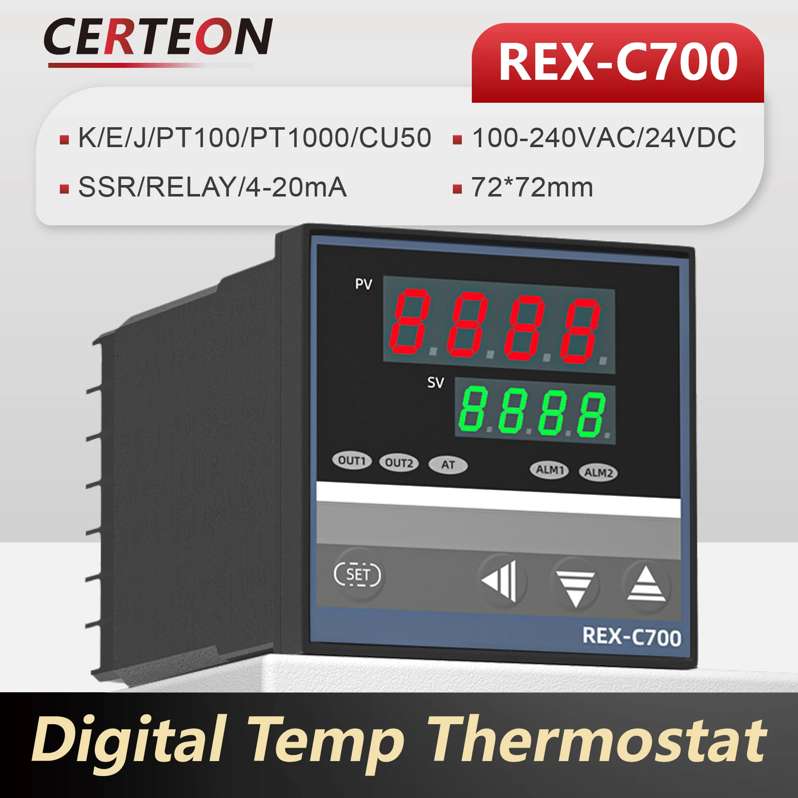 

REX-C700 PID Temperature Controller Digital Thermostat 72x72mm Universal Input 4-20mA SSR Relay Output