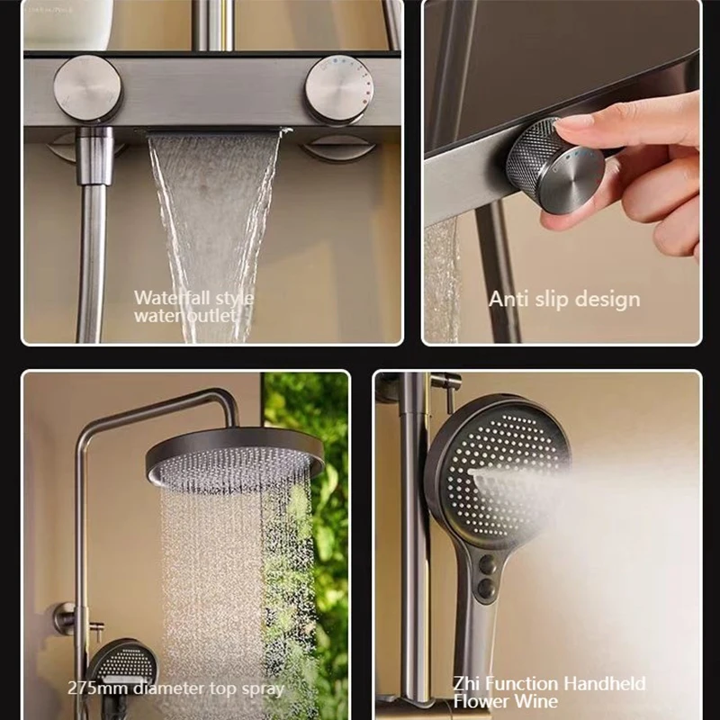 Grey Shower System Set Bathroom Showers Faucet Set Rainfall Shower Set Milk White Hotel Apartment Bathtub Booster Shower