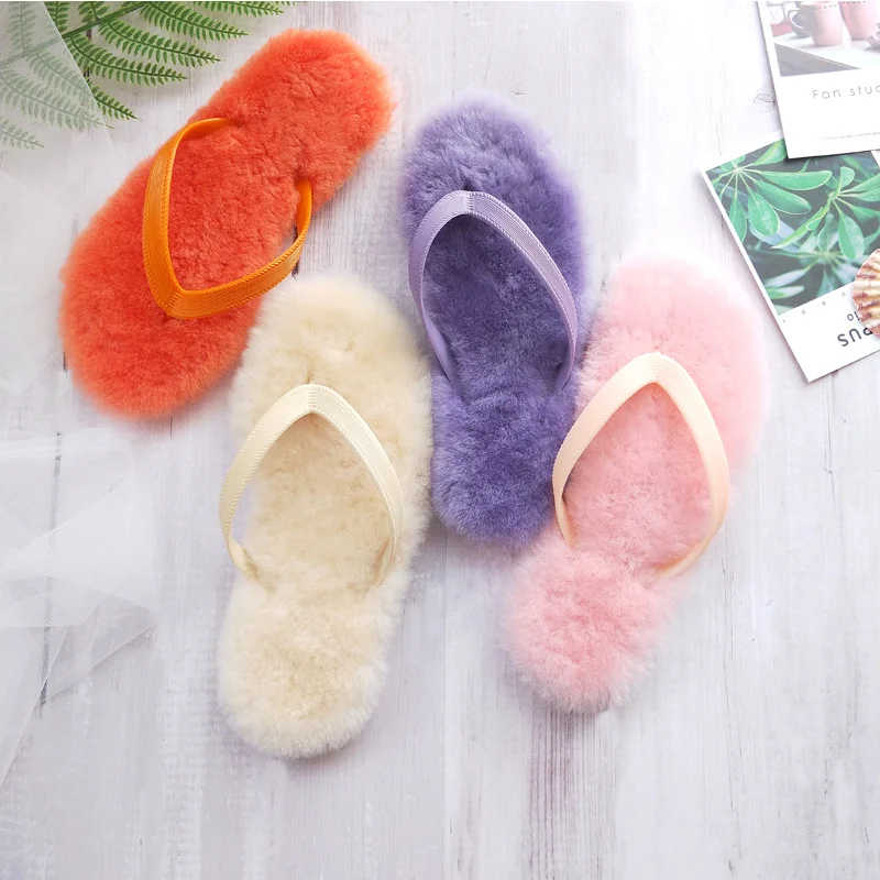 

Simple Solid Color Comfortable Wool Fur Slippers Female Winter Korean Version Fashion Casual Non-Slip Flip Flops Warm Slippers