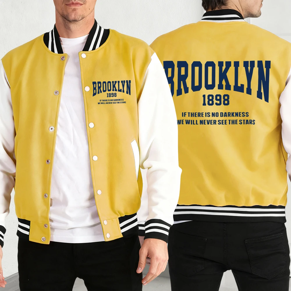 

Brooklyn New York 1898 Print Men Baseball Jersey All-Match Loose Clothes Casual Fleece Coat Unisex Autumn Vintage Fashion Top
