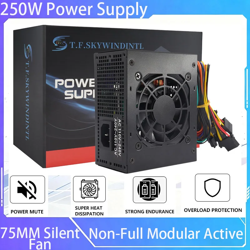 

250W Power Supply 50hz/60hz SFX 110V/240V 5A Non-Full Modular Active PFC 75MM Silent Fan High Efficiency Excellent Power Supply
