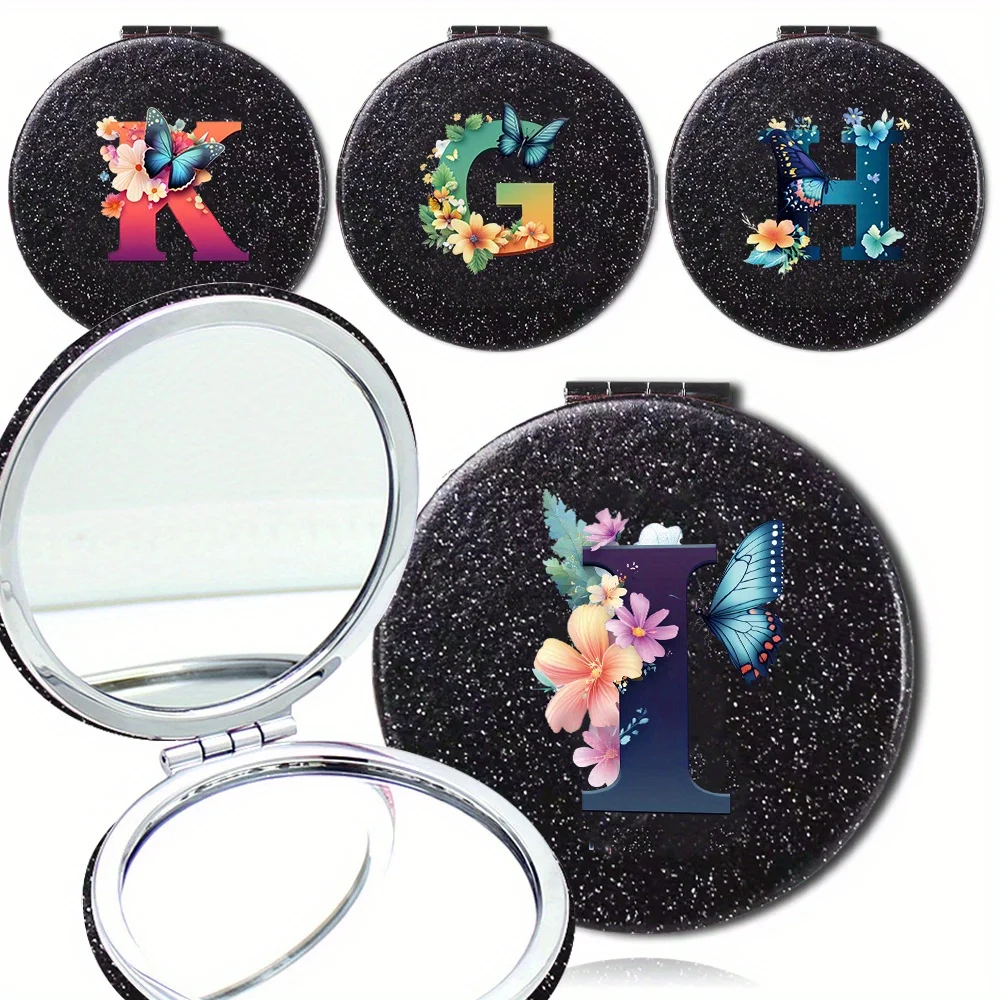 

Double-Sided Folding Makeup Mirror Outdoor Cosmetic Mirror Portable Ladies' Pocket Makeup Tool Gradient Letter Pattern