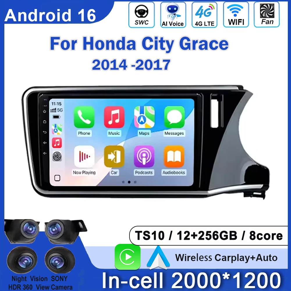 

Android Car Radio For Honda City Grace RHD 2014 2015 2016 2017 CarPlay Auto Stereo Multimedia Video Player GPS Screen 5G WIFI
